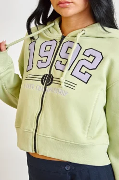 Daisy Street 1992 Applique Zip Front Hoodie-Women Tops