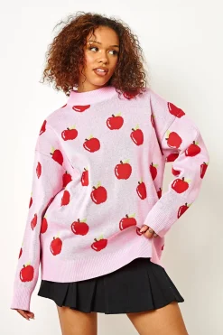 Daisy Street Apple Knitted Jumper-Women Hoodies & Sweatshirts
