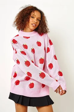 Daisy Street Apple Knitted Jumper-Women Hoodies & Sweatshirts