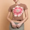 Daisy Street Baby Tee With Flower Motif-Women Tops | T-Shirts