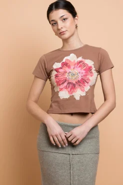 Daisy Street Baby Tee With Flower Motif-Women Tops | T-Shirts