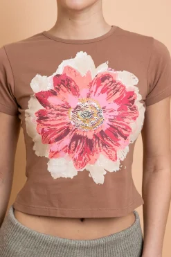 Daisy Street Baby Tee With Flower Motif-Women Tops | T-Shirts