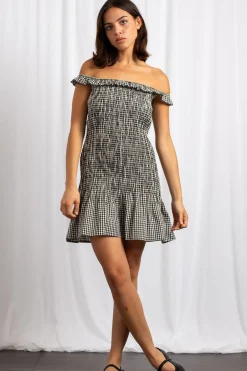Daisy Street Bardot Shirred Mini Dress With Frill-Women Dresses
