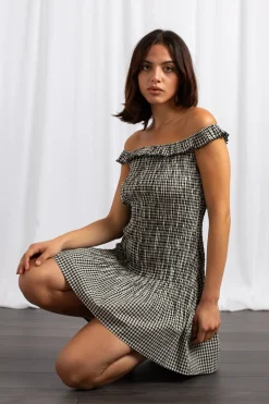 Daisy Street Bardot Shirred Mini Dress With Frill-Women Dresses