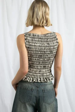 Daisy Street Boat Neck Top With All Over Shirring And Frill Hem-Women Tops