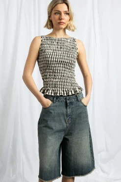 Daisy Street Boat Neck Top With All Over Shirring And Frill Hem-Women Tops