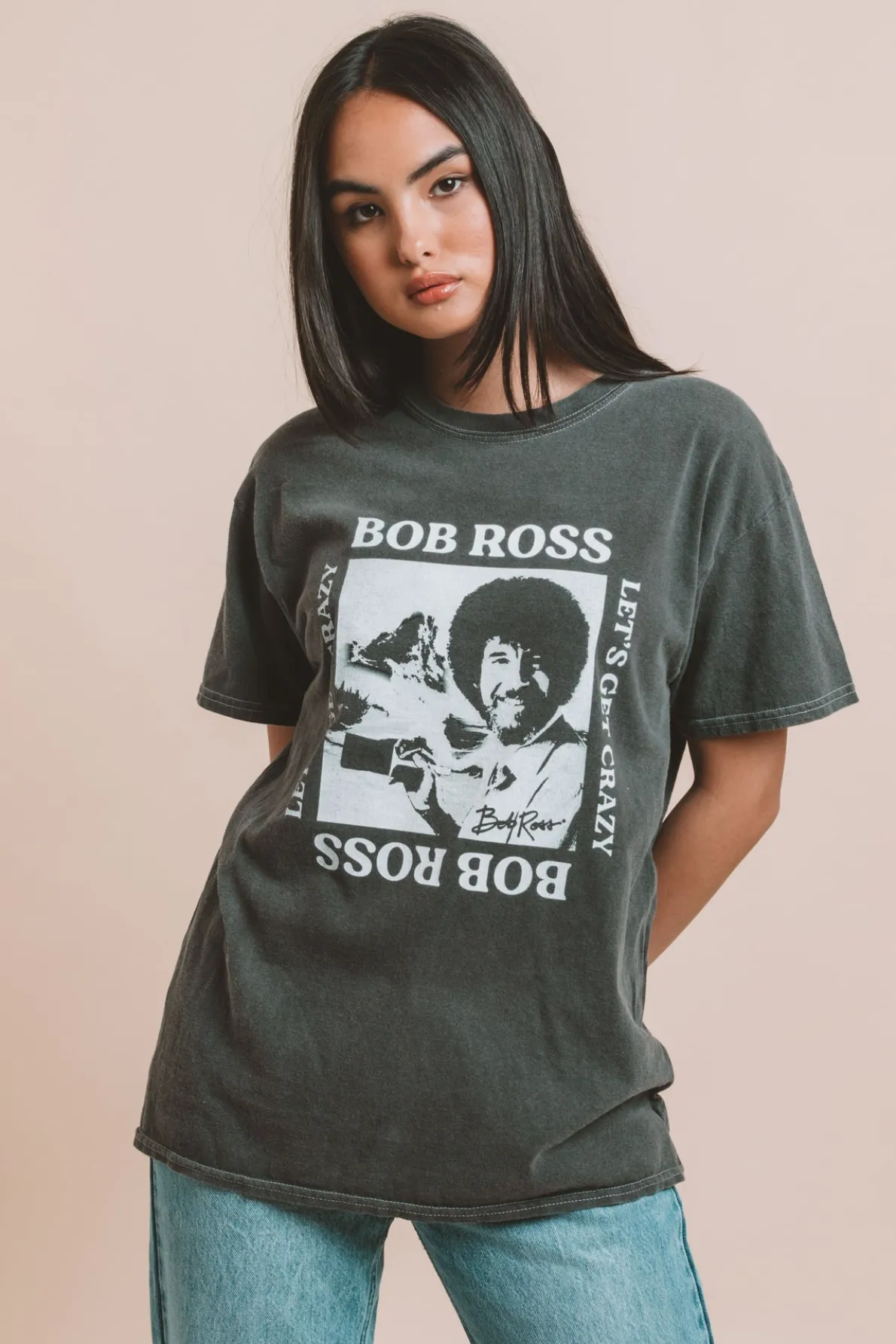 Daisy Street Bob Ross Let's Get Crazy Relaxed T-Shirt-Women T-Shirts
