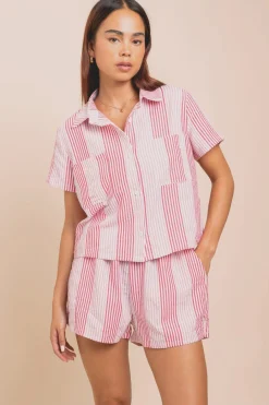 Daisy Street Boxy Shirt In Seersucker Stripe Co-ord-Women Tops
