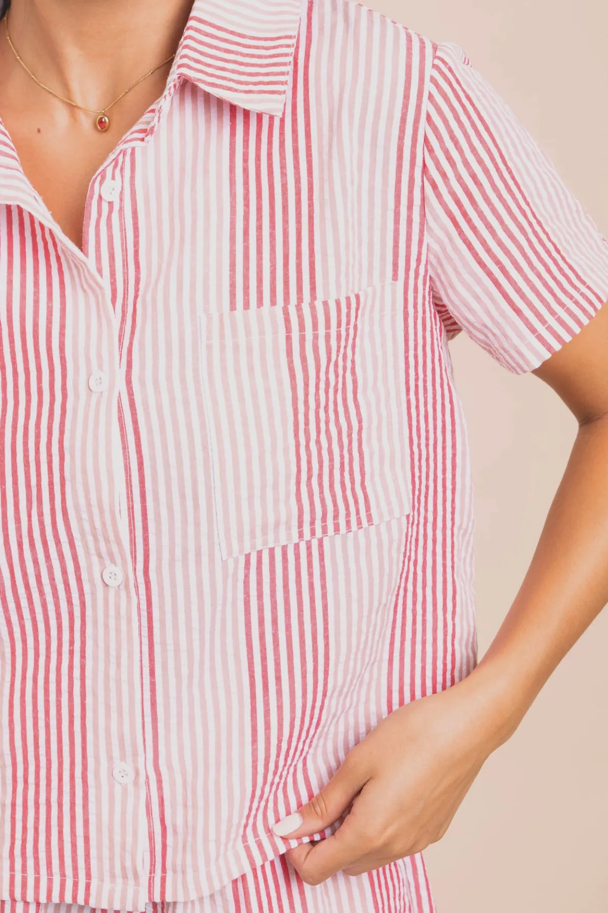 Daisy Street Boxy Shirt In Seersucker Stripe Co-ord-Women Tops