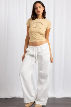 Daisy Street Broderie Anglaise Low Rise Wide Leg Trousers-Women Trousers