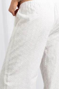 Daisy Street Broderie Anglaise Low Rise Wide Leg Trousers-Women Trousers
