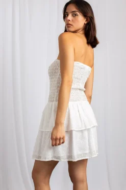 Daisy Street Broderie Bandeau Tiered Mini Dress-Women Dresses