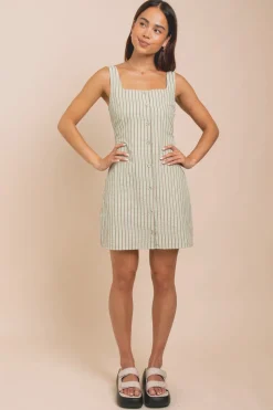 Daisy Street Button Front Square Neck Mini Dress-Women Dresses
