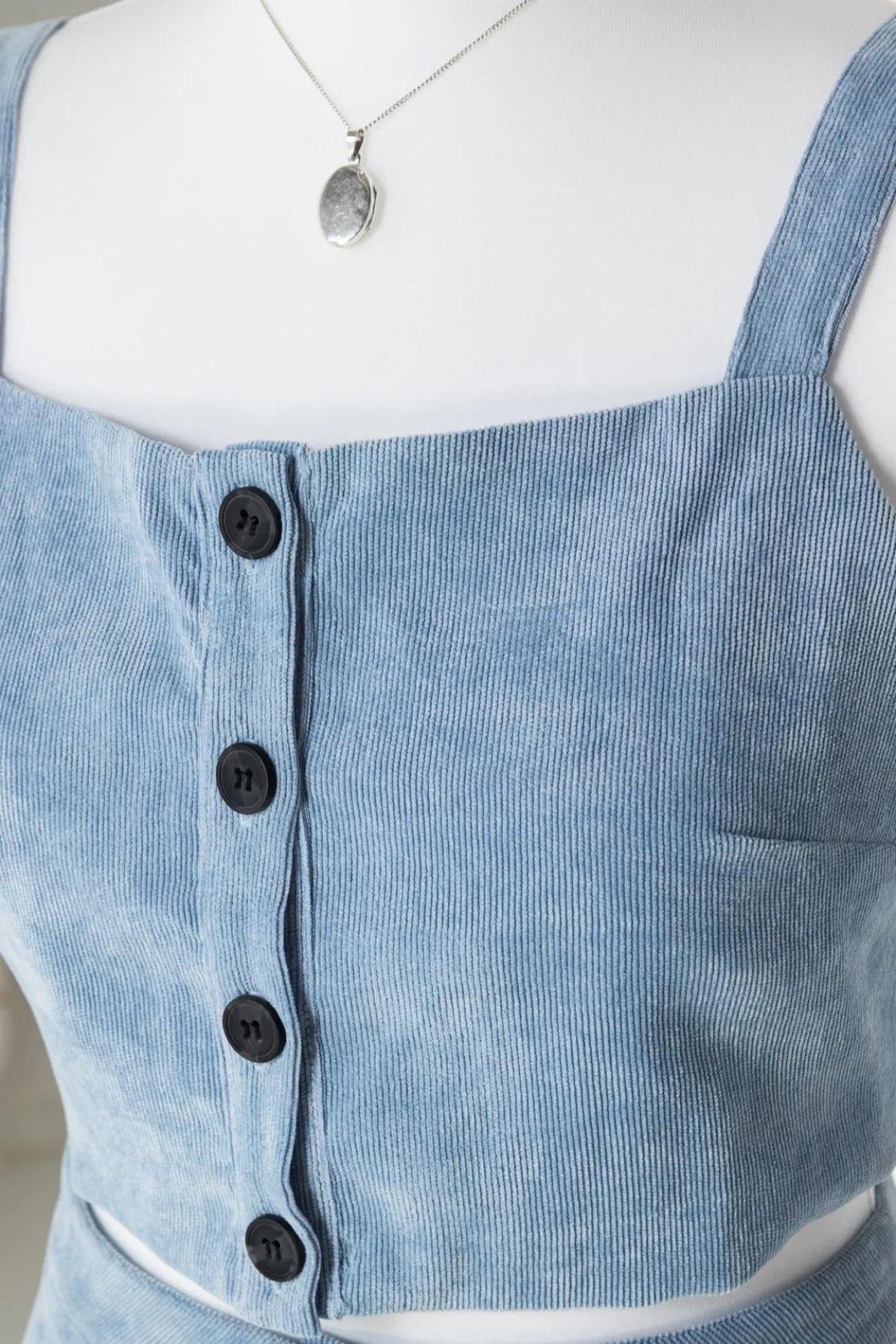 Daisy Street Button Up Crop Top in Cord-Women Tops