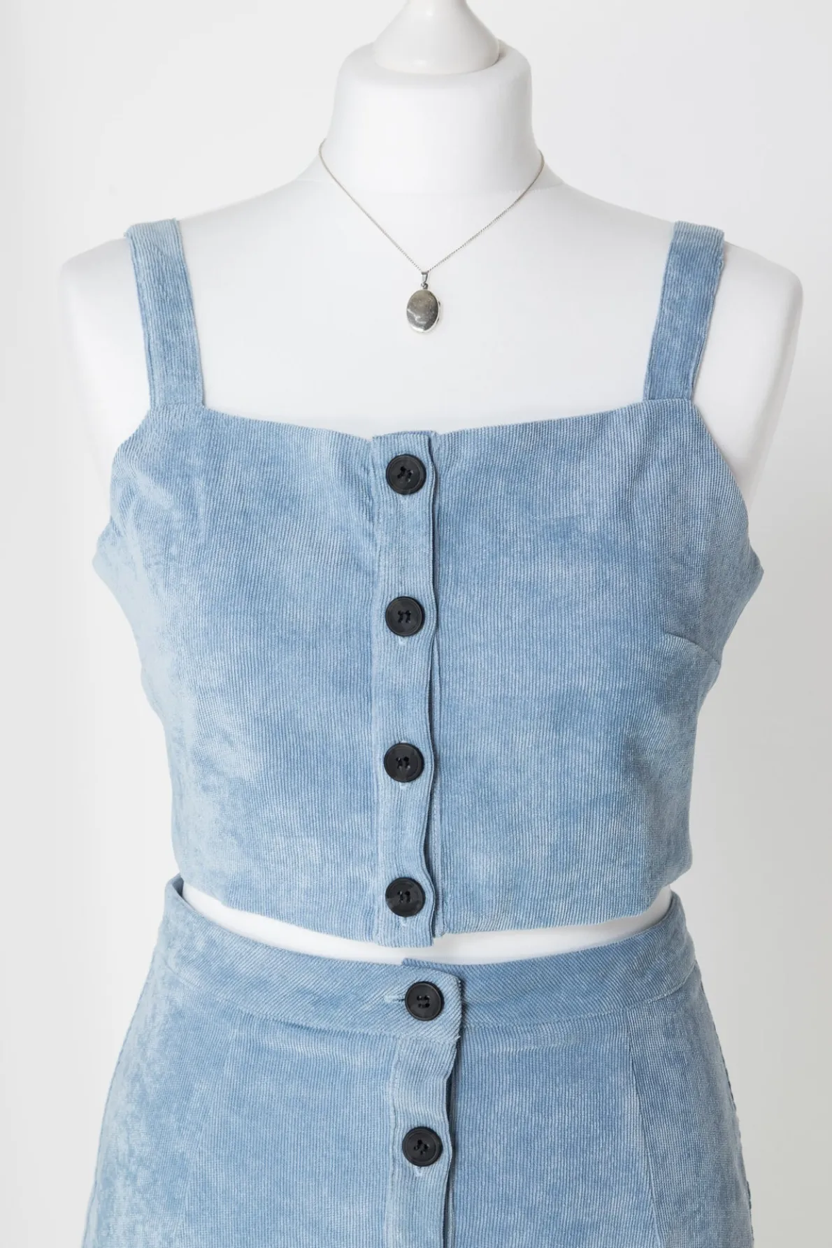 Daisy Street Button Up Crop Top in Cord-Women Tops