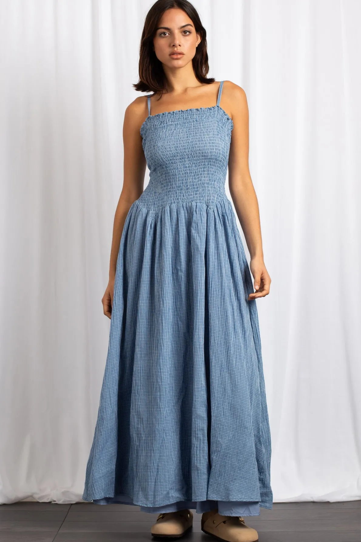 Daisy Street Check Drop Waist Detail Maxi Dress-Women Dresses