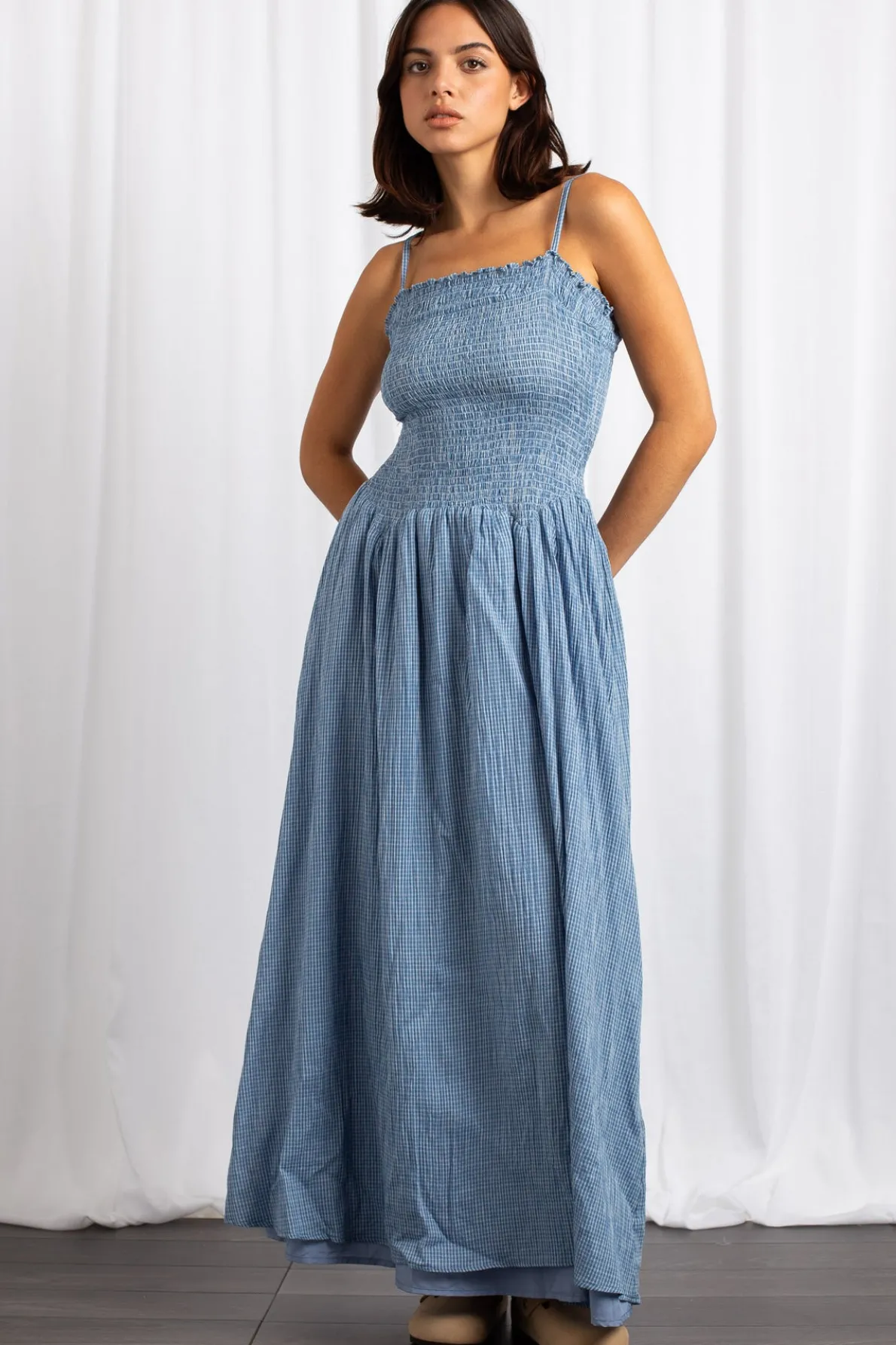 Daisy Street Check Drop Waist Detail Maxi Dress-Women Dresses