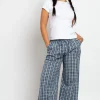 Daisy Street Check Wide Leg Trouser With Drawcord Waist-Women Trousers
