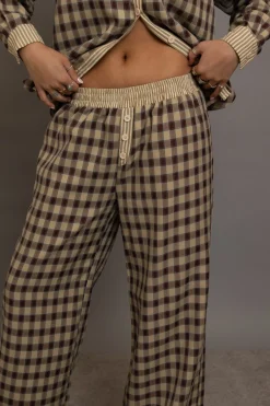 Daisy Street Check Wide Leg Trousers With Contrast Stripe Pockets-Women Trousers