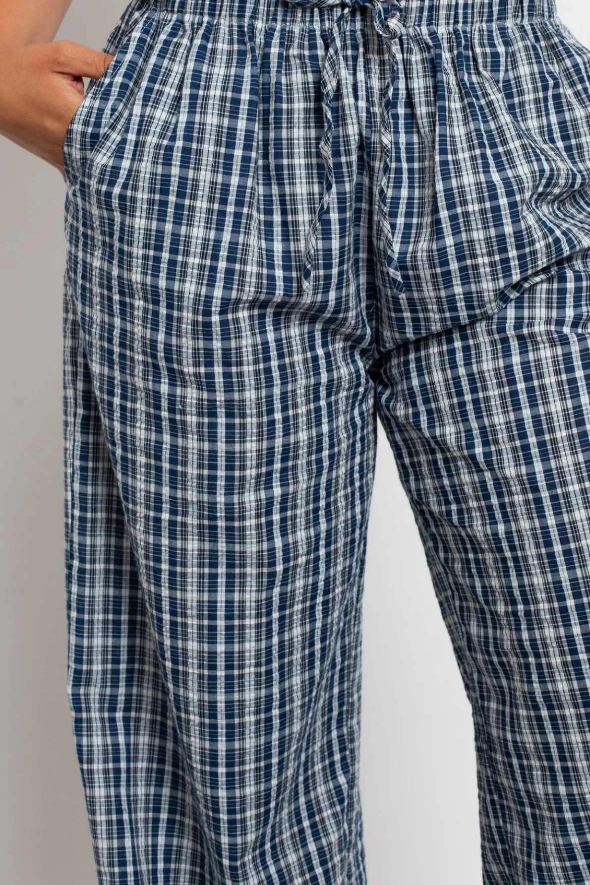 Daisy Street Check Wide Leg Trouser With Drawcord Waist-Women Trousers