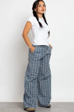 Daisy Street Check Wide Leg Trouser With Drawcord Waist-Women Trousers