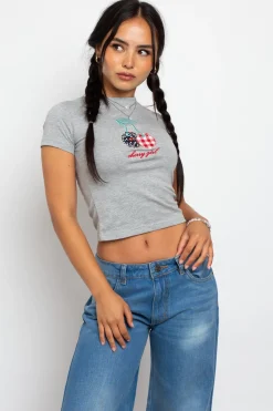 Daisy Street Cherry Baby Tee-Women Tops | T-Shirts