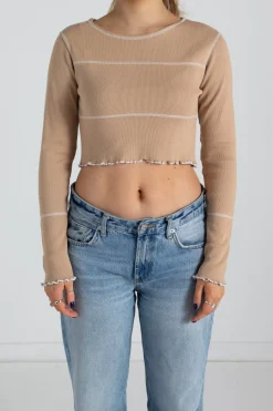 Daisy Street Contrast Stitch Crop Top-Women Tops