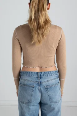 Daisy Street Contrast Stitch Crop Top-Women Tops