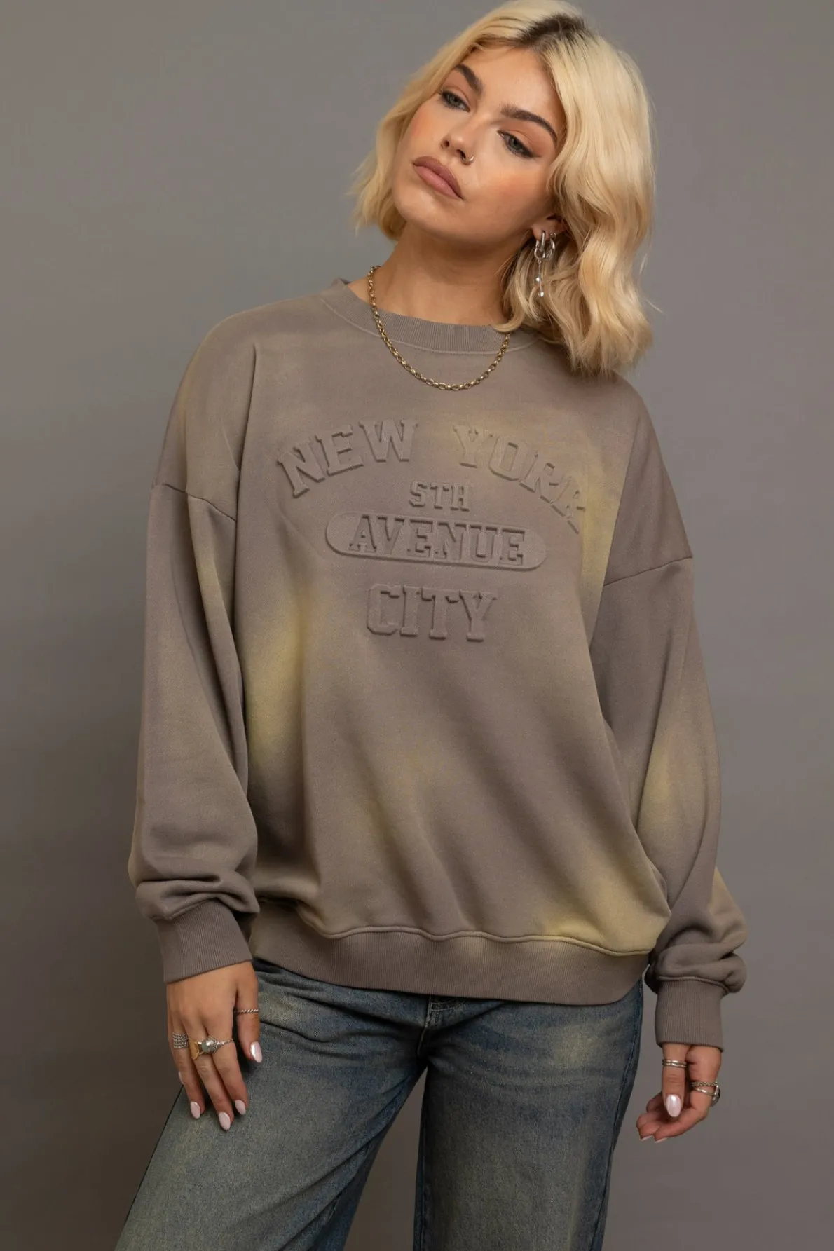 Daisy Street Crew Neck Sweat With Embossed Text-Women Hoodies & Sweatshirts