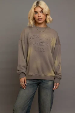 Daisy Street Crew Neck Sweat With Embossed Text-Women Hoodies & Sweatshirts