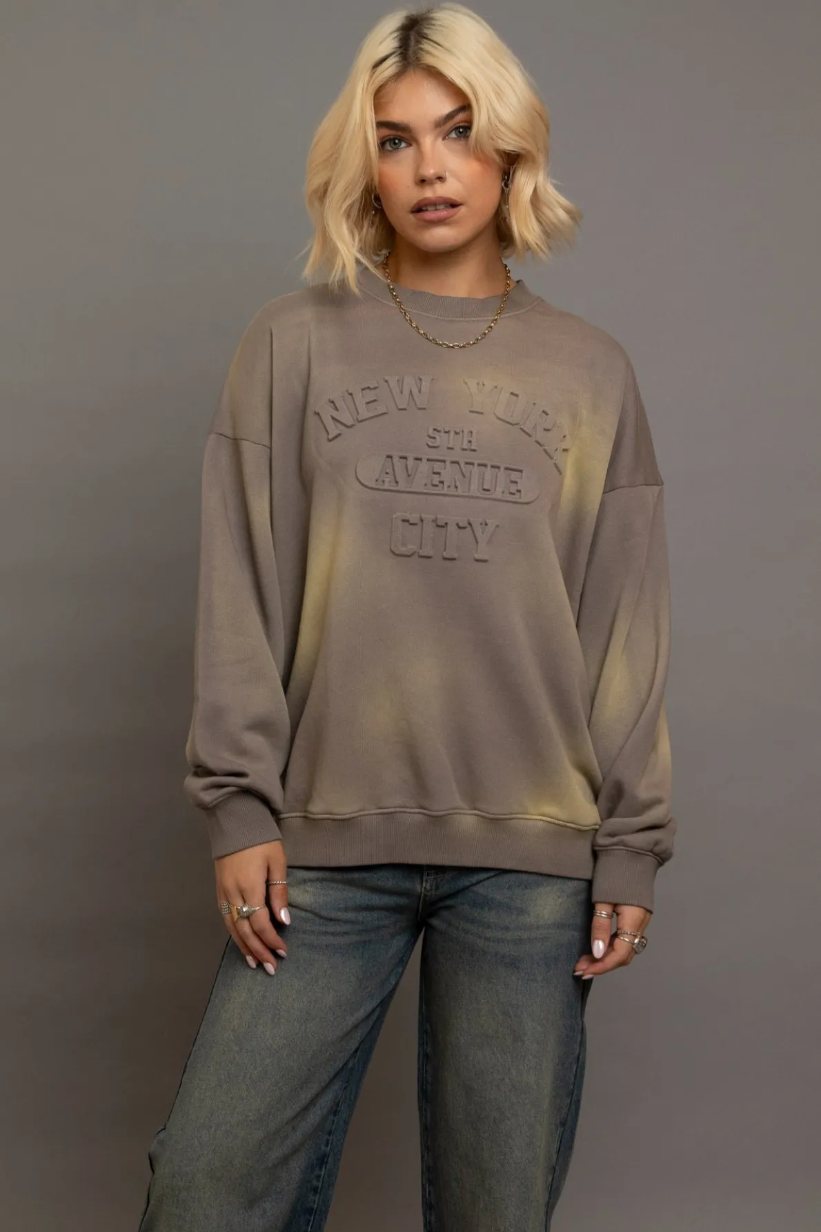 Daisy Street Crew Neck Sweat With Embossed Text-Women Hoodies & Sweatshirts