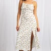 Daisy Street Cross Back Ruched Bust Midi Dress With High Split-Women Dresses