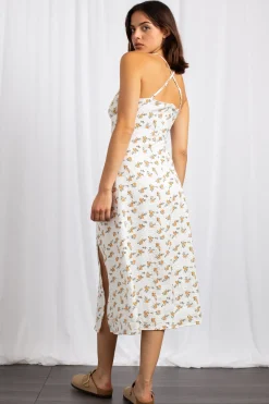 Daisy Street Cross Back Ruched Bust Midi Dress With High Split-Women Dresses