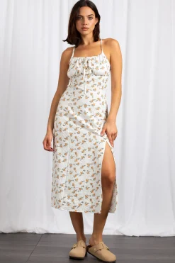 Daisy Street Cross Back Ruched Bust Midi Dress With High Split-Women Dresses