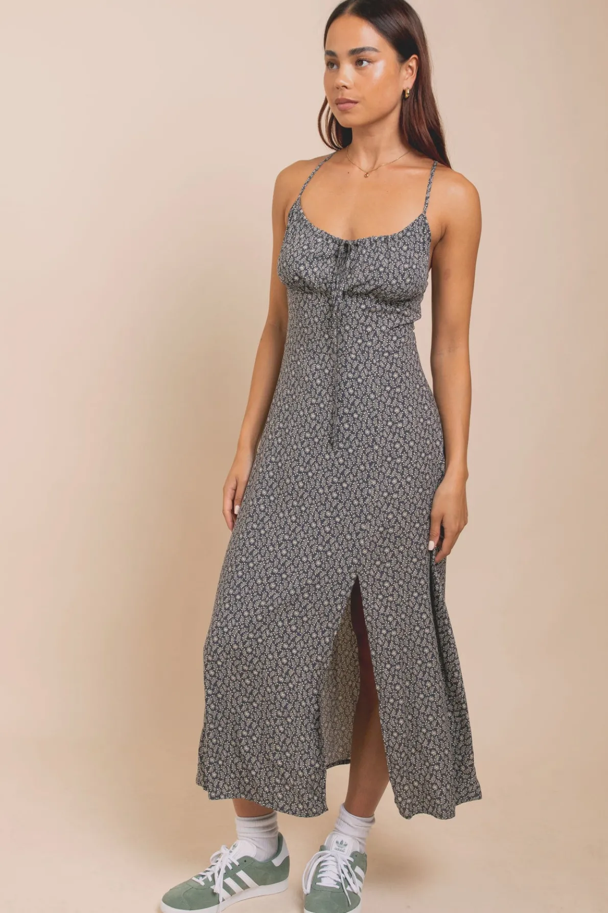Daisy Street Cross Over Strap Ruched Bust Midi Dress With Split-Women Dresses