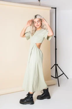 Daisy Street Cut-Out Cotton Midi Dress-Women Dresses