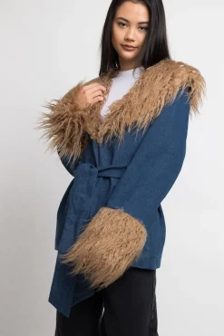 Daisy Street Coat With Faux fur Detail-Women Jackets