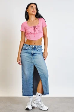 Daisy Street Denim Midi Skirt-Women Skirts