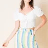 Daisy Street Denim Mini Skirt in Pastel Rainbow Stripe-Women Skirts