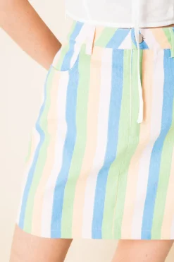 Daisy Street Denim Mini Skirt in Pastel Rainbow Stripe-Women Skirts