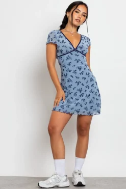 Daisy Street Devore Mesh Mini Dress With Velvet Ribbon Trim-Women Dresses
