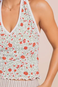 Daisy Street Ditsy Jersey Halter Neck Top-Women Tops