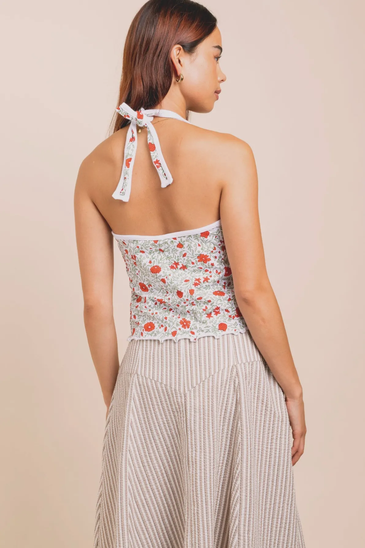Daisy Street Ditsy Jersey Halter Neck Top-Women Tops