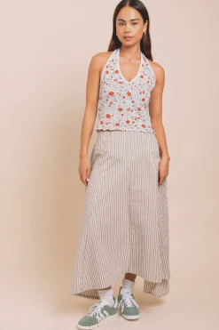Daisy Street Ditsy Jersey Halter Neck Top-Women Tops