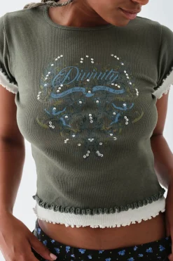 Daisy Street Double Layer Effect Baby Tee-Women T-Shirts