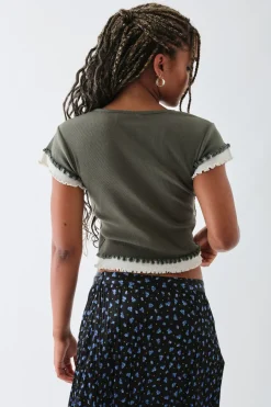 Daisy Street Double Layer Effect Baby Tee-Women T-Shirts