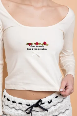 Daisy Street Embroidered Detail Long Sleeve Tee-Women Tops