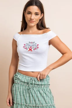 Daisy Street Embroidered Off The Shoulder Top-Women Tops