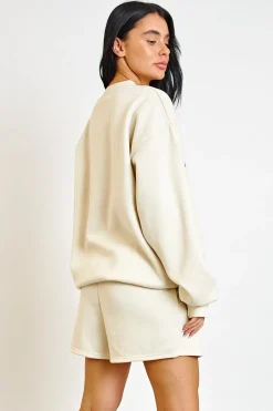 Daisy Street Fleece Back Sweater With Brooklyn Embroidery-Women Hoodies & Sweatshirts