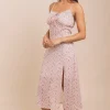 Daisy Street Floral Midi Dress With Split And Cross Back-Women Dresses